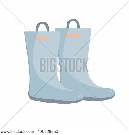 Rubber Boots. Vector Image Of A Pair Of Blue Boots On An Isolated White Background