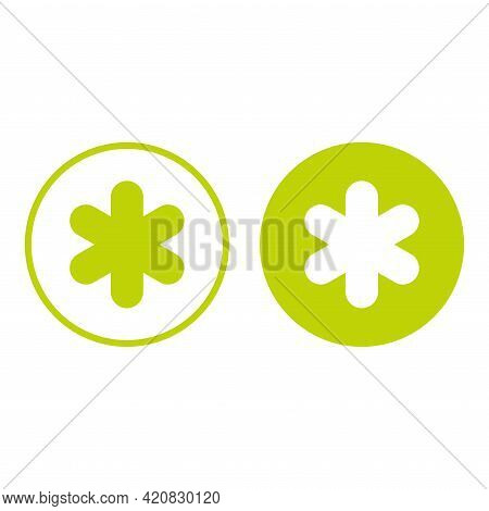 Asterisk Footnote In Green Circle. Icons Set. Asterisk Sign. Flat Icon Of Asterisk Isolated On White