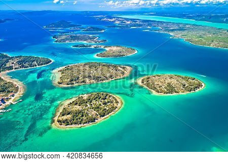 Murter Island Archipelago And Vransko Lake Aerial View, Dalmatia Region Of Croatia