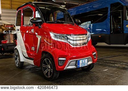 Riga, Latvia, September 25, 2020: Dt Motor Power One Mini Electric Cars At A Motor Show