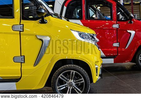 Riga, Latvia, September 25, 2020: Dt Motor Power One Mini Electric Cars At A Motor Show
