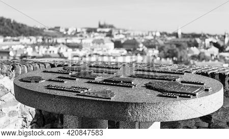 Prague, Czech Republic - May 21, 2020: Artistic Refief Map Of Prague At Lookout Point On Vysehrad. P
