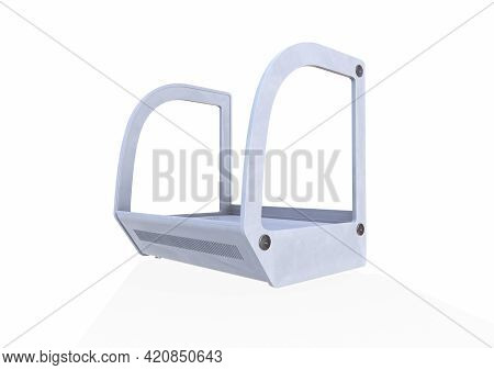 Showcase For Products, Goods, Medical Laboratories. Empty Glass Exhibition Stand, Platform In Neon L