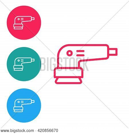 Red Line Electric Sander Icon Isolated On White Background. Orbital Sander. For Floor And Wooden Pla