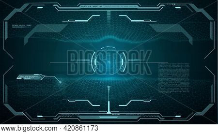 Hud Futuristic Monitor Screen, Target Aim Control Interface. Vector Ski Fi Ui Frame, Military Optica