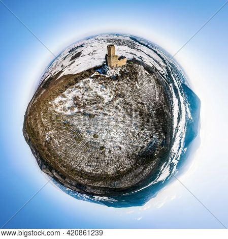 Little Planet Panoramic View Of The Ortenburg Castle In The Vosges.