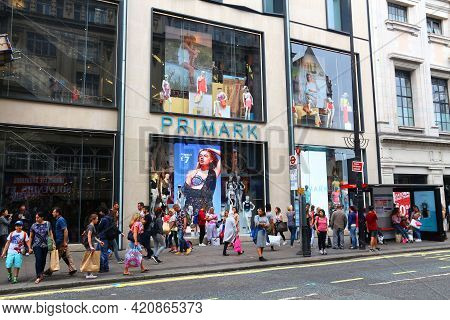 London, Uk - July 9, 2016: People Shop At Primark, Oxford Street In London. Oxford Street Has Approx