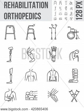 Orthopaedic Rehabilitation Icons Set Vector. Physical Therapy Line Collection