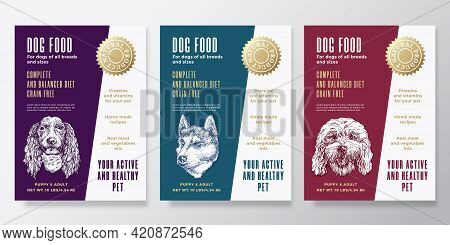 Pet Food Label Templates Set. Abstract Vector Packaging Design Layouts Collection. Typography Banner