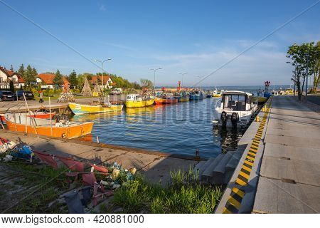 Krynica Morska, Poland - May 15, 2021: Fishing Port Of Krynica Morska Situated On Vistula Spit Betwe