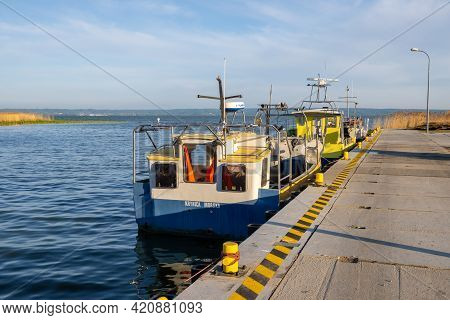 Krynica Morska, Poland - May 15, 2021: Fishing Boats Docked In Port Of Krynica Morska On Vistula Spi