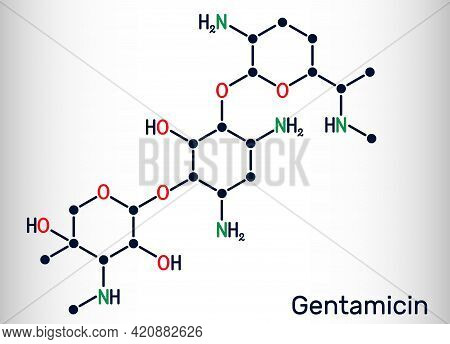 Gentamicin Molecule. It Is Broad-spectrum Aminoglycoside Antibiotic. Skeletal Chemical Formula. Vect