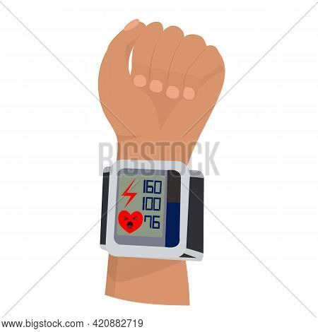 Hypertension Concept. Hand With A Tonometer. Vector Illustration.