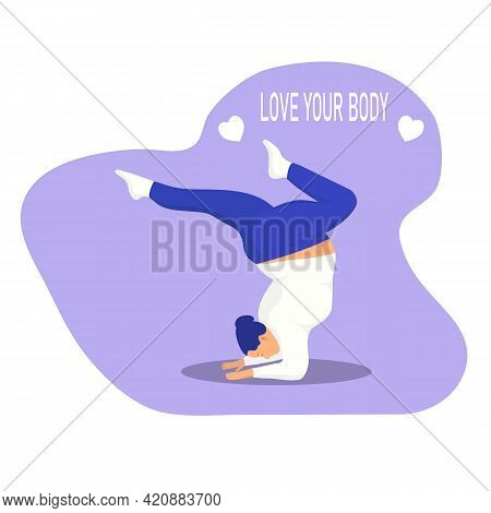 Attractive Plus Size Woman In Yoga Pose. Concept I Love My Body. Vector Illustration.