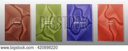 Flat Cover Templates Set. Fluid Curve Shapes Geometric Lines Patterns.