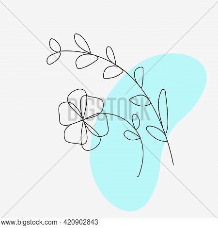 Flower And Branch In The Linart Style With A Blue Figure For Use In Textiles Or Packaging