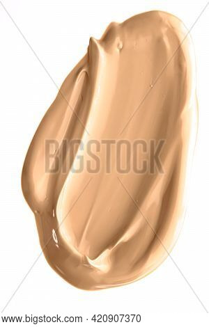 Beige Beauty Cosmetic Texture Isolated On White Background, Smudged Makeup Emulsion Cream Smear Or F
