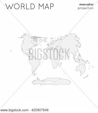 World Map. Globe In Laskowski Projection, Plain Style. Outline Vector Illustration.