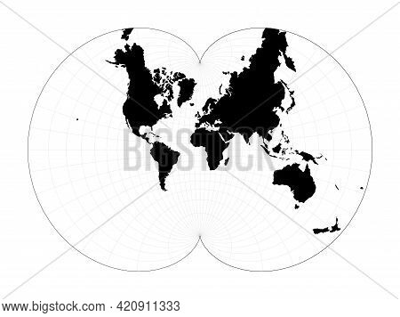 World Map With Latitude Lines. August's Epicycloidal Conformal Projection. Plan World Geographical M