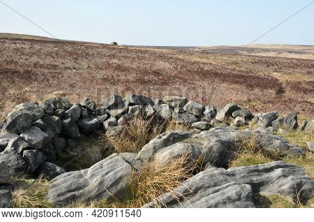 Exposed Stones At The Top Of A Cairn Known As The Millers Grave On Midgley Moor In Calderdale West Y