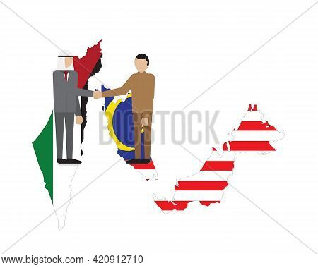 A Vector Of Men From Palestine And Malaysia Making A Deal. Malaysia Have Good And Long Relationship 