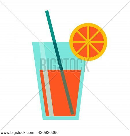 Orange Juice In A Glass Flat Vector Illustration. Cocktail Drink Icon. Isolated On White Background.