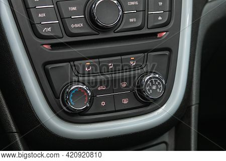 Novosibirsk, Russia - May 16, 2021: Opel Mokka, Close Up Of  Car Panel With The Air Conditioning But