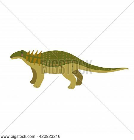 Cute Cartoon Doodle Nodosaurus, Isolated On White Background.