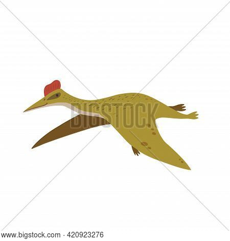 Cute Cartoon Doodle Quetzalcoatlus, Isolated On White Background.