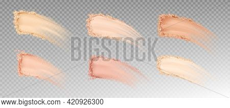 Dry Powder, Skin Foundation Smears, Blush Brush Strokes Broken Crumbly Texture. Beauty Make Up Cosme