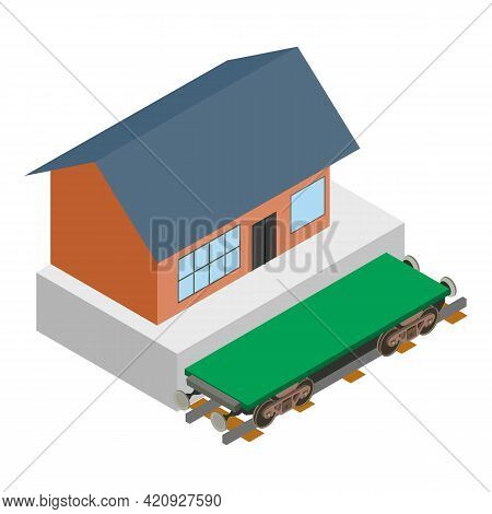 Railway Flatcar Icon. Isometric Illustration Of Railway Flatcar Vector Icon For Web