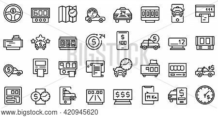 Taximeter Icons Set. Outline Set Of Taximeter Vector Icons For Web Design Isolated On White Backgrou