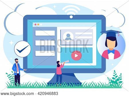 Modern Style Vector Illustration. Edtech Educational Technology For Online Digital Studies. Developm