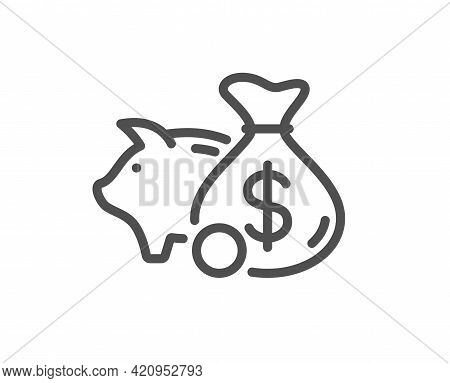 Piggy Bank Line Icon. Coins Money Sign. Business Savings Symbol. Quality Design Element. Linear Styl