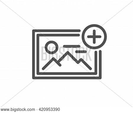 Add Photo Line Icon. Image Thumbnail Sign. Picture Placeholder Symbol. Quality Design Element. Linea