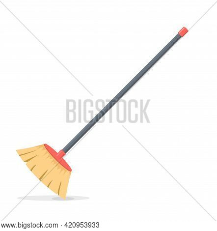 Broom Mop Sweep Cartoon Flat Icon. Clean Tidy Dust Cleanup Vector Symbol