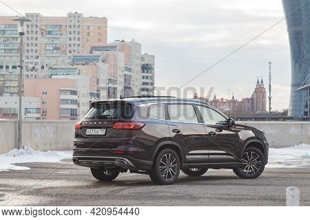 Moscow, Russia - March 18, 2021: New Flagship Seven-seater Minivan Chery Tiggo 8 Pro. Chinese Car In