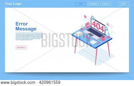 Error Message Isometric Landing Page Template. 404 Error Webpage With Text Space. Server Not Found, 