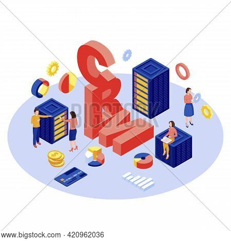 Crm Database, Server Isometric Vector Illustration. Client Data Storage And Management Automation So
