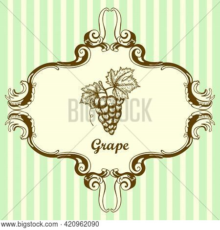 Icon Of Grape. Hand Drawn Sketch. Retro Vintage Design. Vector Illustration.