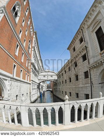 Famous Bridge Of Sighs In Venice Italy Photographed Without Any Person During The Lockdown