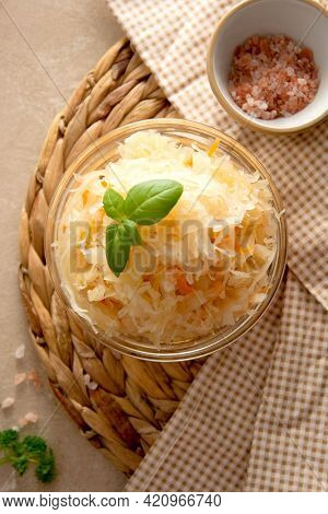 Pickled Cabbage And Carrots, Probiotics Source, Healthy Food. Fermented Vegetable