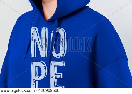 Woman in a blue hoodie mockup