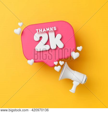 2 Thousand Followers Social Media Thanks Banner. 3d Rendering