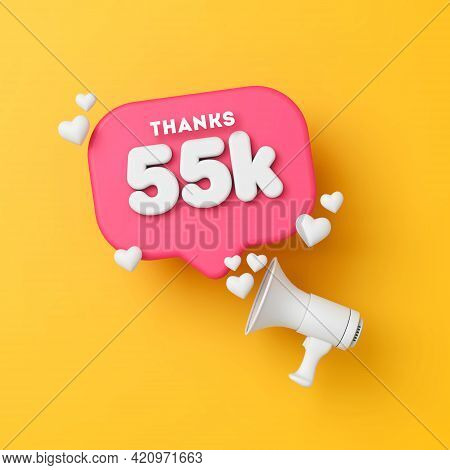 55 Thousand Followers Social Media Thanks Banner. 3d Rendering