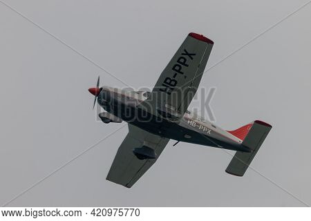 Piper Pa-28-181 Archer Aircraft Is Departing From The Airport Saint Gallen Altenrhein In Switzerland