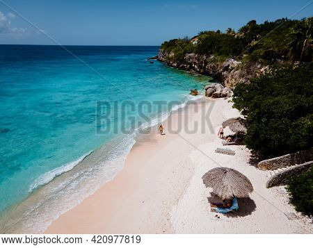 Small Curacao Island Famous For Day Trips And Snorkeling Tours On White Beaches Blue Clear Ocean, Cu