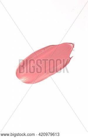Coral Beauty Cosmetic Texture Isolated On White Background, Smudged Makeup Emulsion Cream Smear Or F