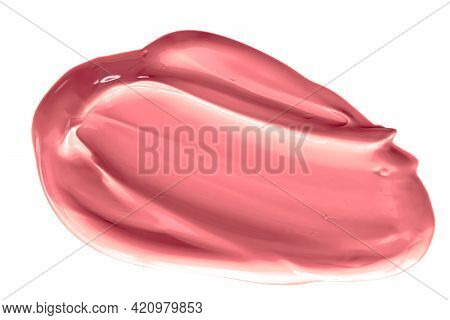 Coral Beauty Cosmetic Texture Isolated On White Background, Smudged Makeup Emulsion Cream Smear Or F