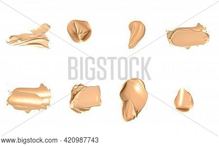 Beige Beauty Cosmetic Texture Isolated On White Background, Smudged Makeup Emulsion Cream Smear Or F